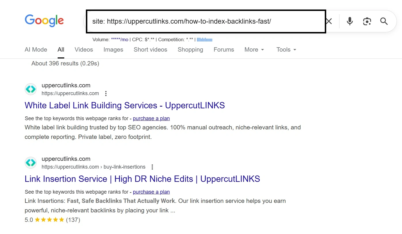 Manual Google Search to Check Link Indexing